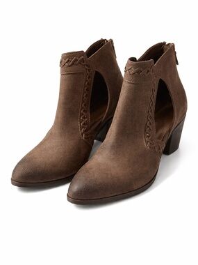 Not Rated Brown Suede Cutout Braided Ankle Boots